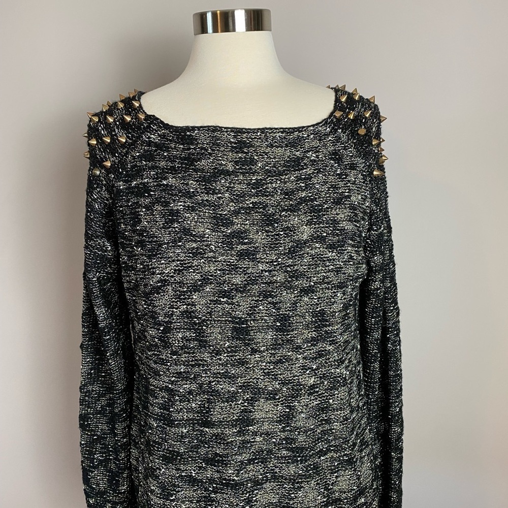 Angie Crewneck Sweater Metal Spikes Whimsygoth Punk Hardware Black Metallic LG